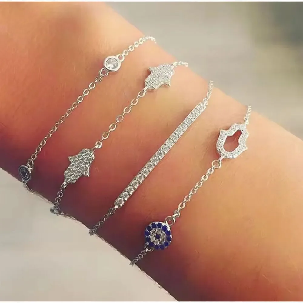 Sterling Silver Hamsa Charm Pendant Bracelet Dainty Anniversary Birthday Gift - Picture 2 of 4